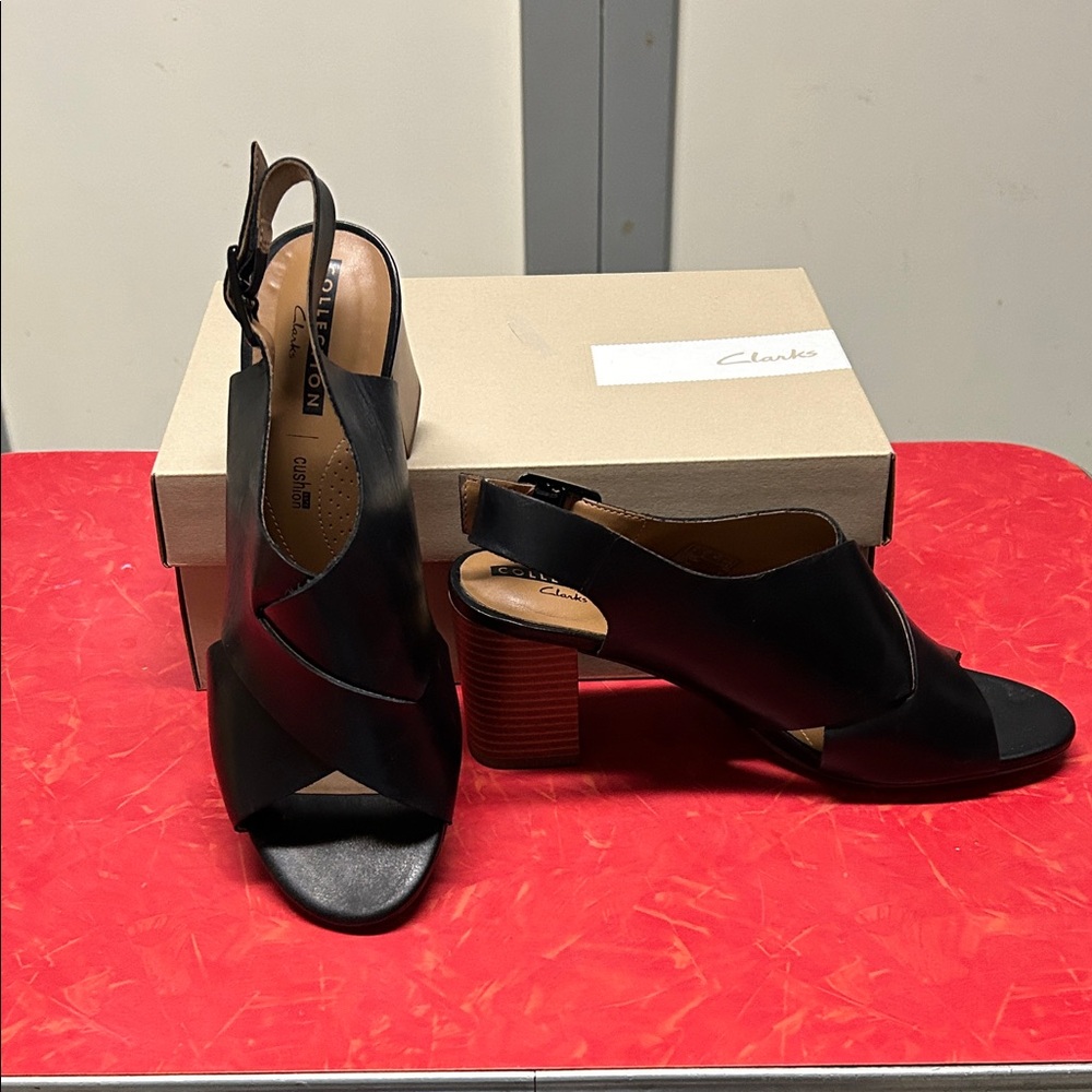 Clarks Black Open-Toe Heels